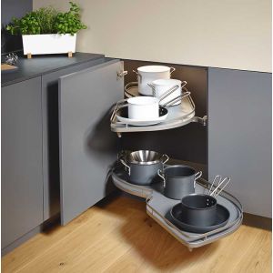 Rổ Góc LeMans II 2 Khay Màu Đen Xoay Phải/Trái Hafele 541.29.480/541.29.481