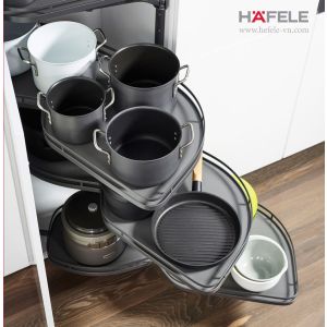 Rổ Góc LeMans II 4 Khay Màu Đen Xoay Phải/Trái Hafele 541.29.482/541.29.483